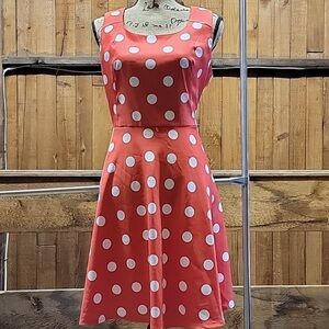 Sleeveless Coral Polka Dot Fit & Flare Mini Dress